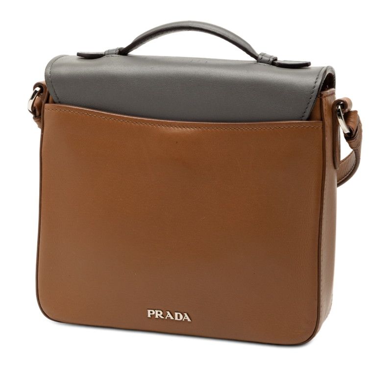 Prada Crossbody Bag Brown Gray Cuff Leather