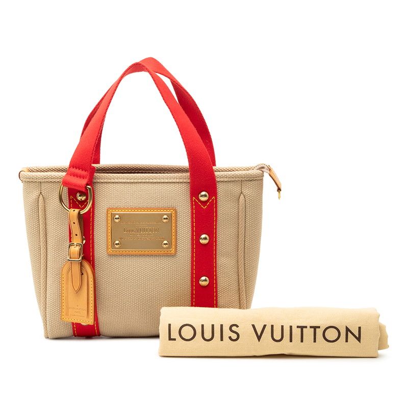 Louis Vuitton Cabas PM Tote Handbag Antigua Beige Canvas Leather