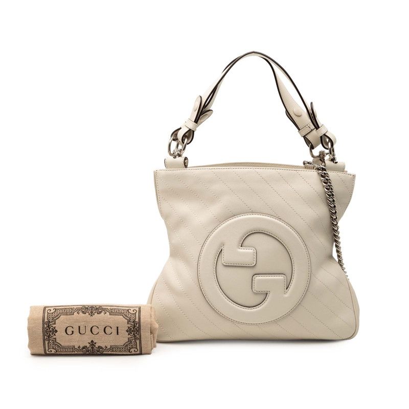 Gucci Blondie Small Tote Chain Shoulder Bag 2-Way Off White Leather