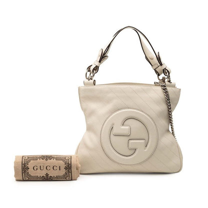 Gucci Blondie Small Tote Chain Shoulder Bag 2-Way Off White Leather
