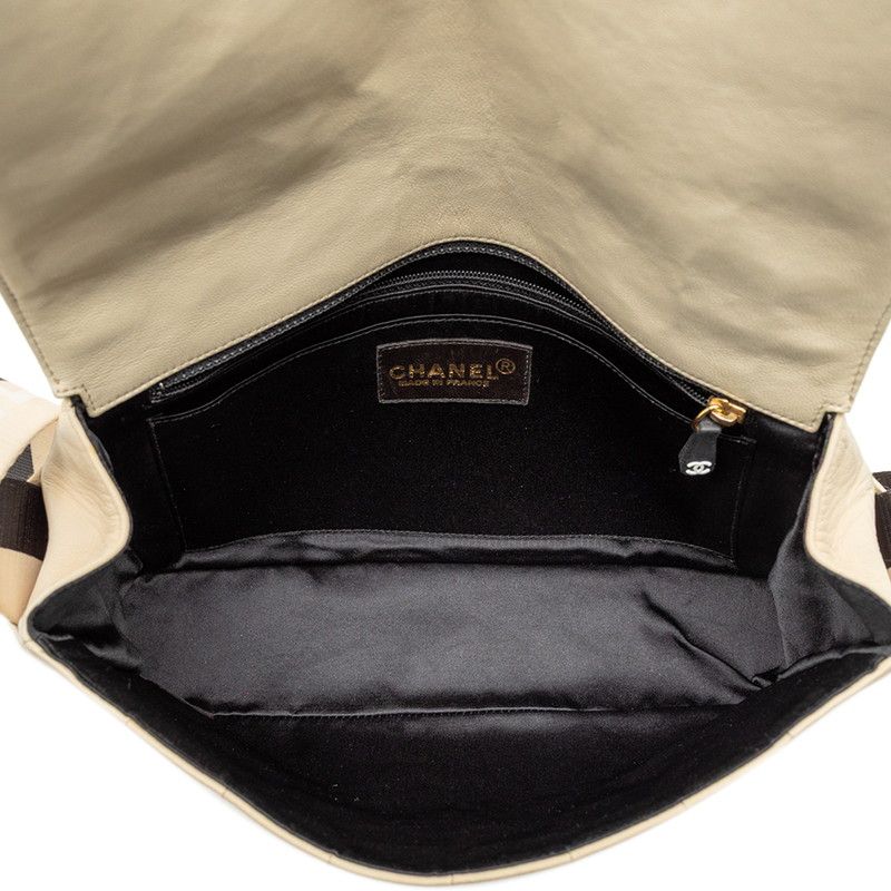 Chanel Chocoba Crossbody Bag Beige Black Leather