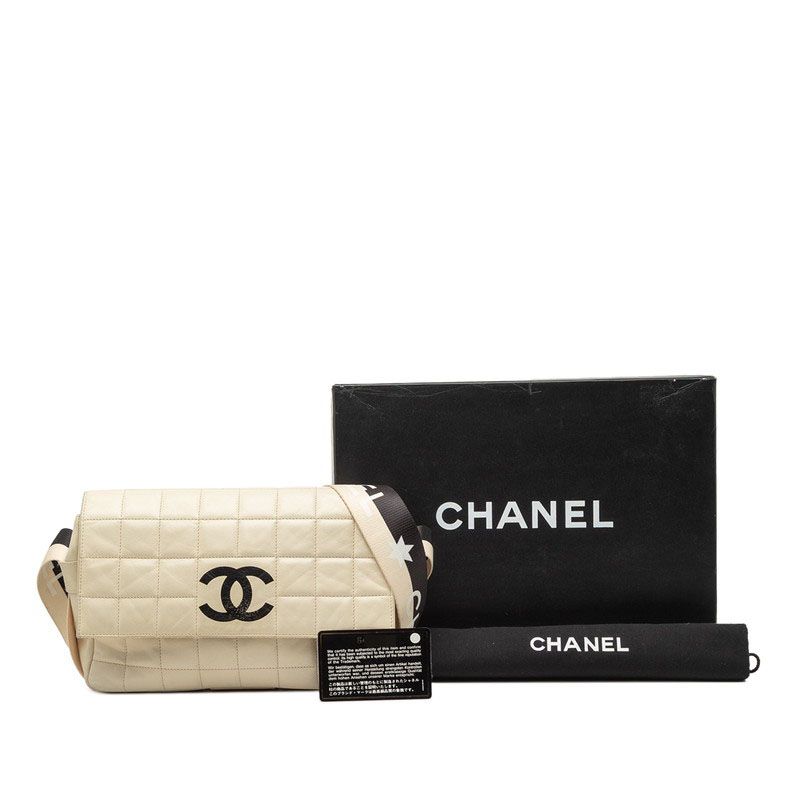 Chanel Chocoba Crossbody Bag Beige Black Leather
