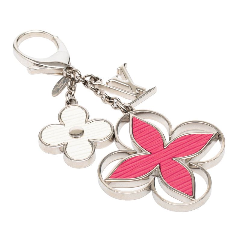 Louis Vuitton Rimy Bag Charm Key Holder Silver Pink White Metal