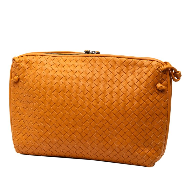 Bottega Veneta Intrecciato Crossbody Bag Orange Leather