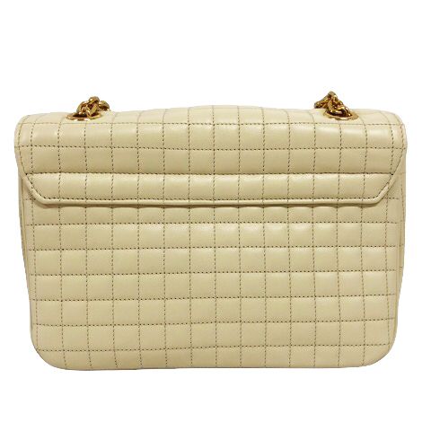 Celine C Medium Chain Shoulder Bag 2-Way Quilted Calfskin Beige