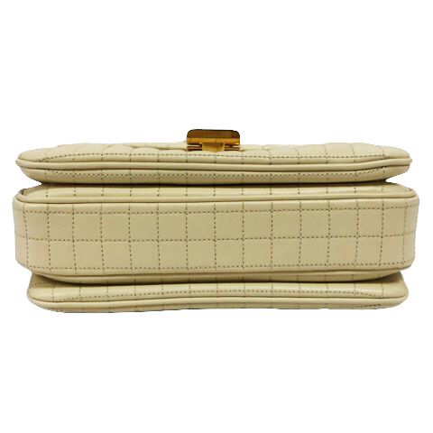 Celine C Medium Chain Shoulder Bag 2-Way Quilted Calfskin Beige