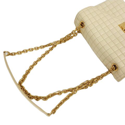 Celine C Medium Chain Shoulder Bag 2-Way Quilted Calfskin Beige