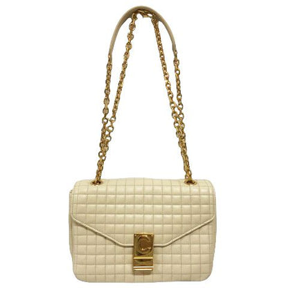Celine C Medium Chain Shoulder Bag 2-Way Quilted Calfskin Beige