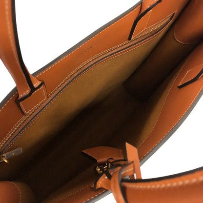Celine Vertical Cabas Canvas & Calfskin Ochre Tan Brown Tote