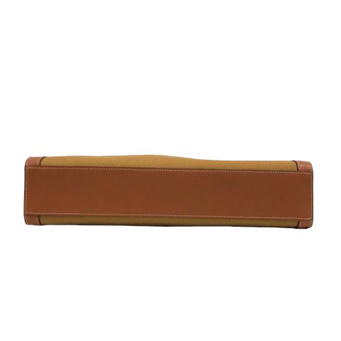 Celine Vertical Cabas Canvas & Calfskin Ochre Tan Brown Tote