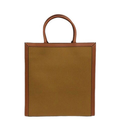 Celine Vertical Cabas Canvas & Calfskin Ochre Tan Brown Tote