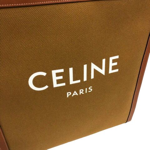 Celine Vertical Cabas Canvas & Calfskin Ochre Tan Brown Tote