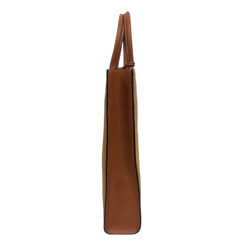 Celine Vertical Cabas Canvas & Calfskin Ochre Tan Brown Tote