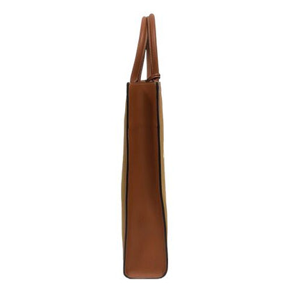 Celine Vertical Cabas Canvas & Calfskin Ochre Tan Brown Tote
