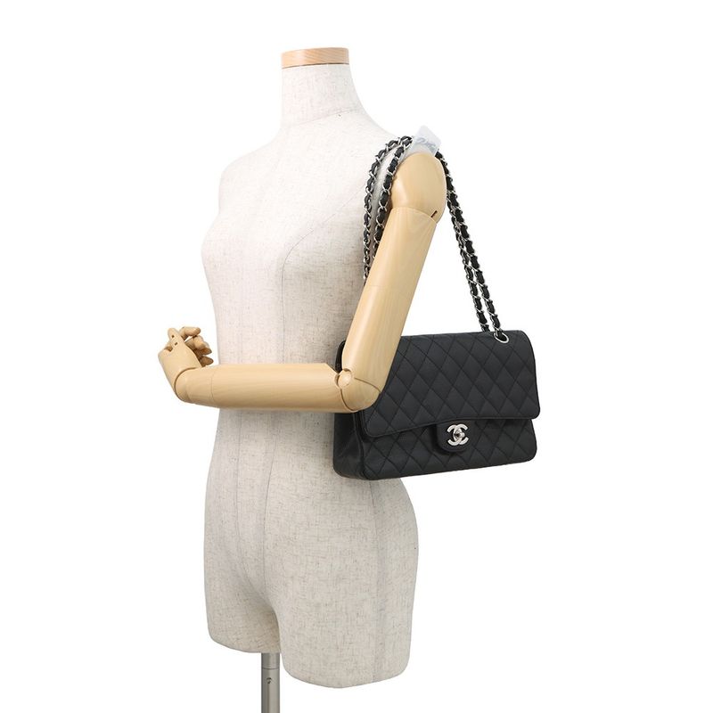 Chanel Chain Shoulder Bag Quilted 25 CC Logo Double Caviar Leather