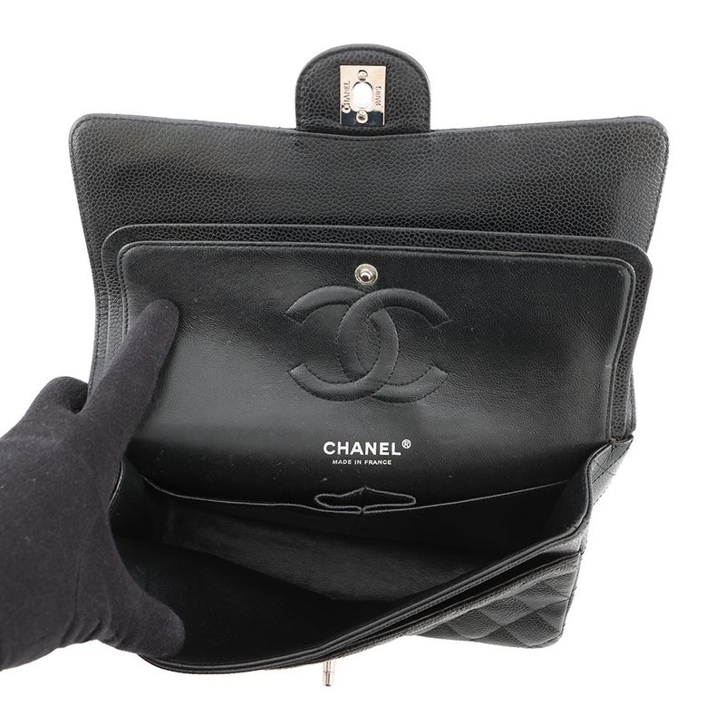 Chanel Chain Shoulder Bag Quilted 25 CC Logo Double Caviar Leather