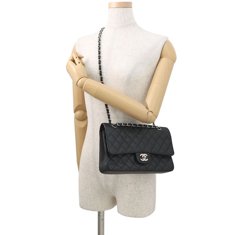 Chanel Chain Shoulder Bag Quilted 25 CC Logo Double Caviar Leather