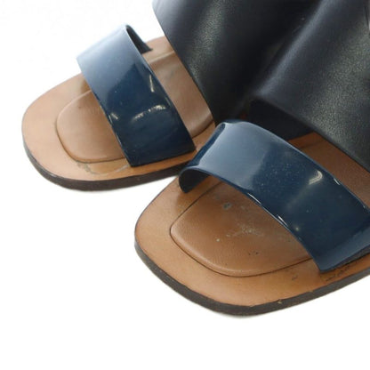 Celine Sandals Open Toe Chunky Heel 36.5 Black Blue Silver
