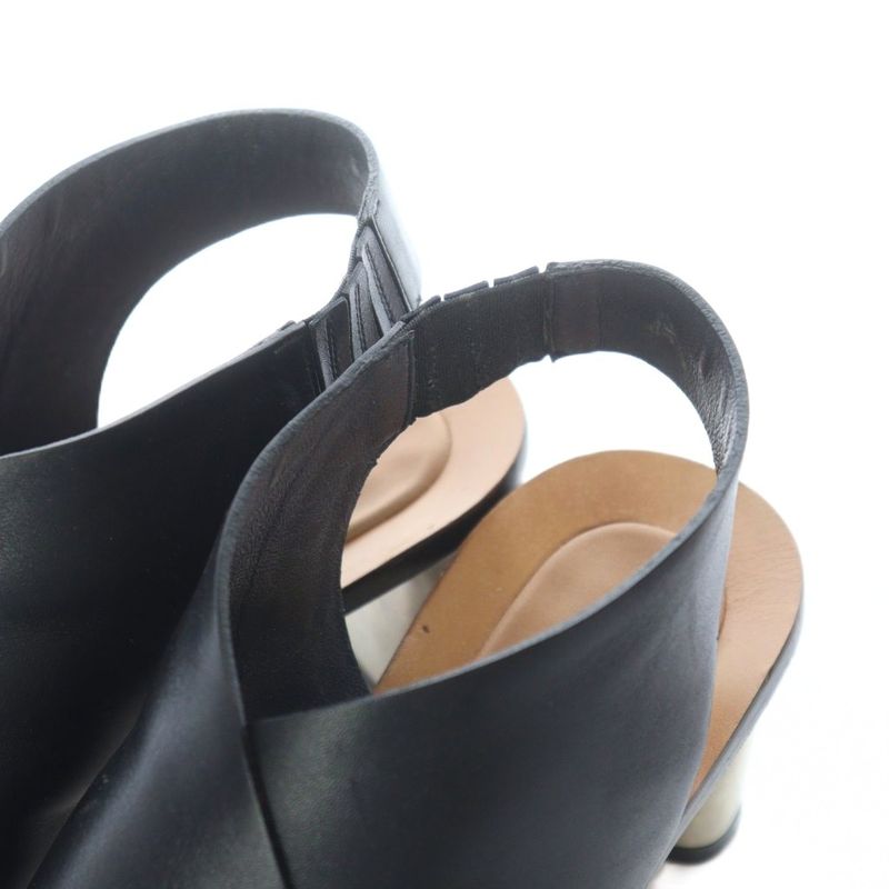 Celine Sandals Open Toe Chunky Heel 36.5 Black Blue Silver