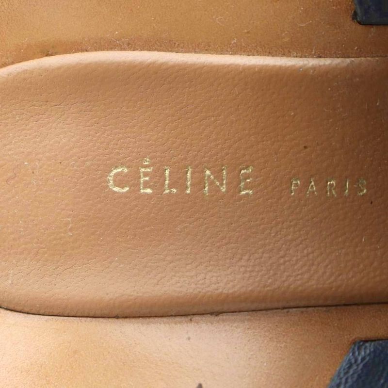 Celine Sandals Open Toe Chunky Heel 36.5 Black Blue Silver
