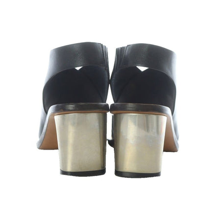 Celine Sandals Open Toe Chunky Heel 36.5 Black Blue Silver
