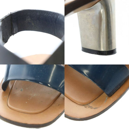 Celine Sandals Open Toe Chunky Heel 36.5 Black Blue Silver