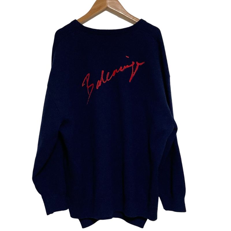 Balenciaga V Neck Back Logo Cashmere Knit Sweater XS Navy