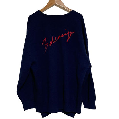 Balenciaga V Neck Back Logo Cashmere Knit Sweater XS Navy