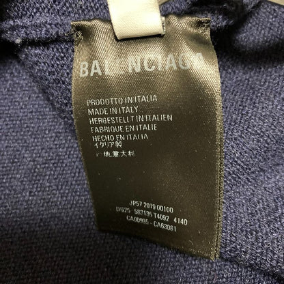 Balenciaga V Neck Back Logo Cashmere Knit Sweater XS Navy