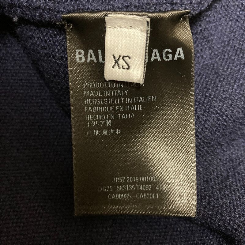 Balenciaga V Neck Back Logo Cashmere Knit Sweater XS Navy