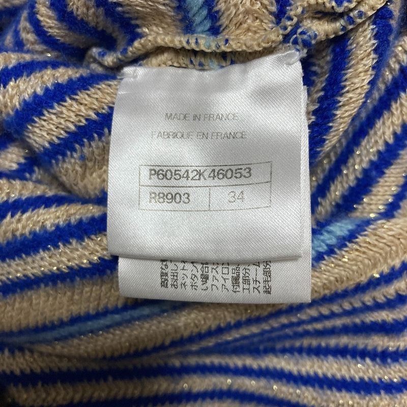 Chanel Coco Mark Border Lame Summer Knit 34 Beige Blue