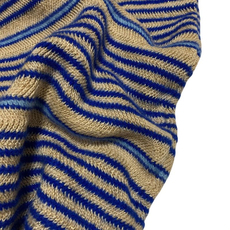 Chanel Coco Mark Border Lame Summer Knit 34 Beige Blue
