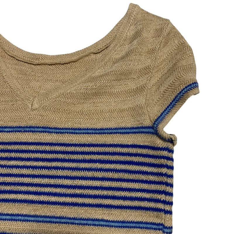 Chanel Coco Mark Border Lame Summer Knit 34 Beige Blue