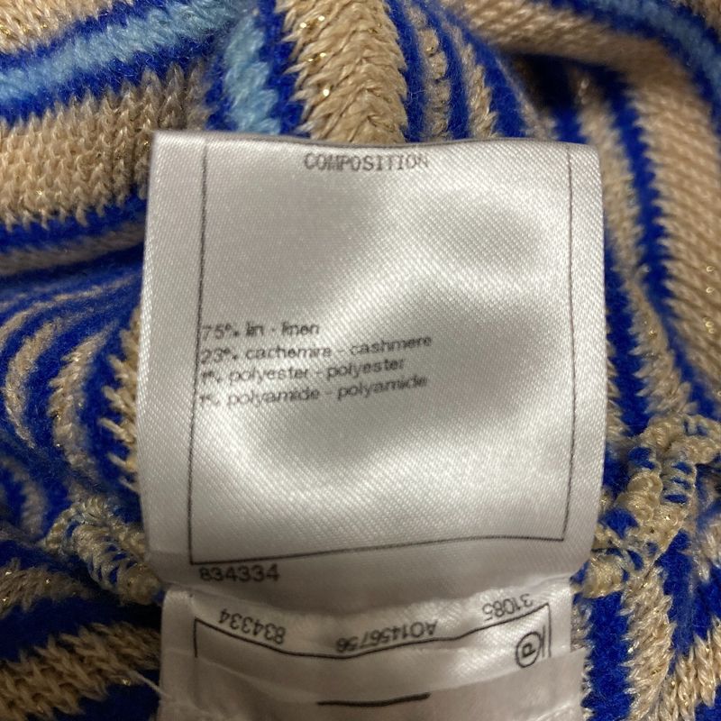 Chanel Coco Mark Border Lame Summer Knit 34 Beige Blue