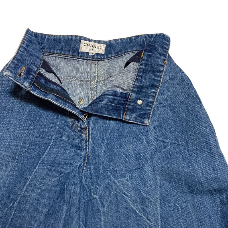 Chanel Wash Wide Denim Pants 34 Blue