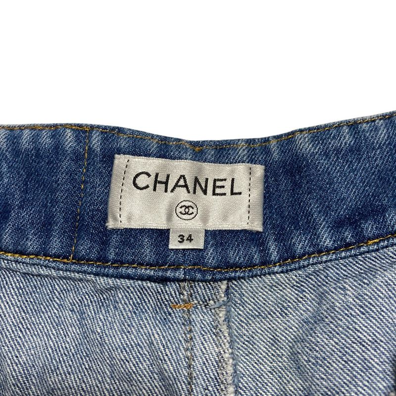 Chanel Wash Wide Denim Pants 34 Blue