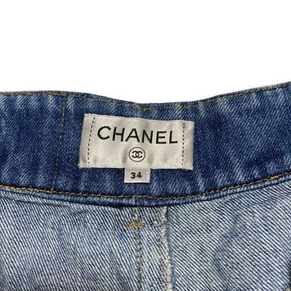 Chanel Wash Wide Denim Pants 34 Blue
