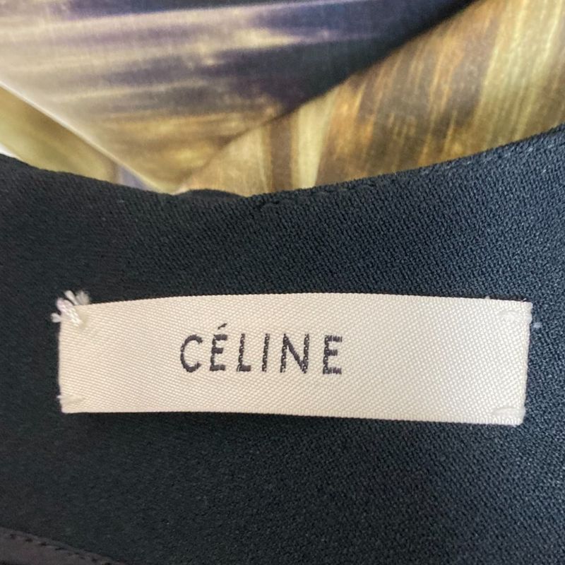Celine Phoebe Period Transfer Print Long Sleeve Dress 34 Black