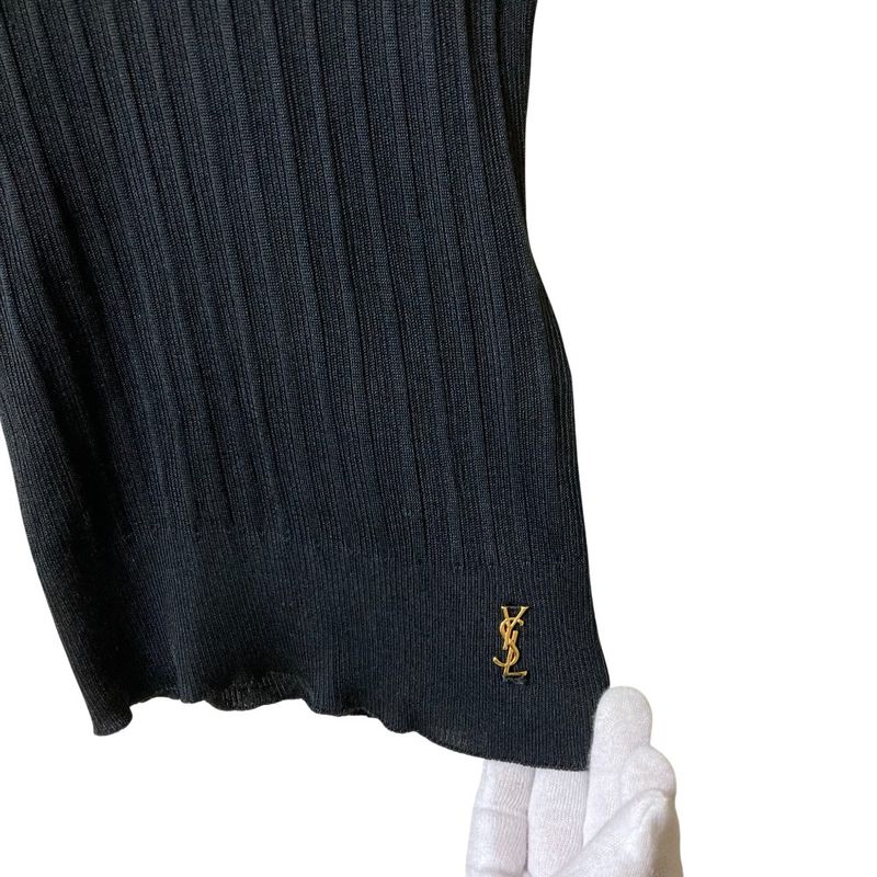 Saint Laurent Paris Model Silk Short Sleeve Knit XS Black