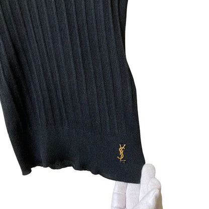 Saint Laurent Paris Model Silk Short Sleeve Knit XS Black