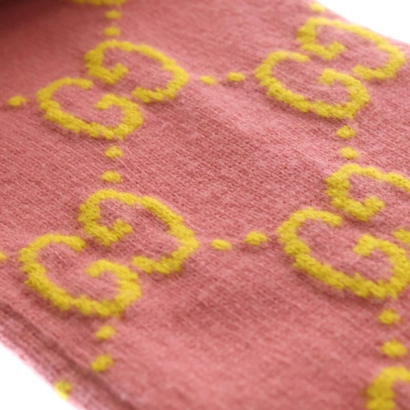 Gucci GG Wool Jacquard Scarf Logo Muffler Pink