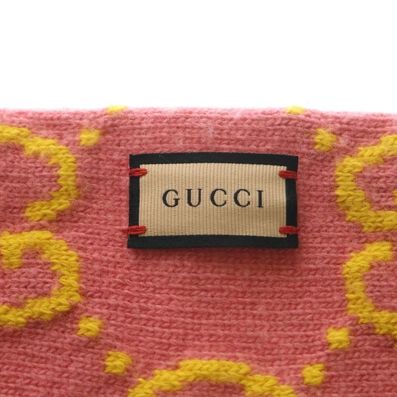 Gucci GG Wool Jacquard Scarf Logo Muffler Pink