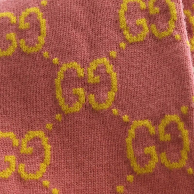 Gucci GG Wool Jacquard Scarf Logo Muffler Pink