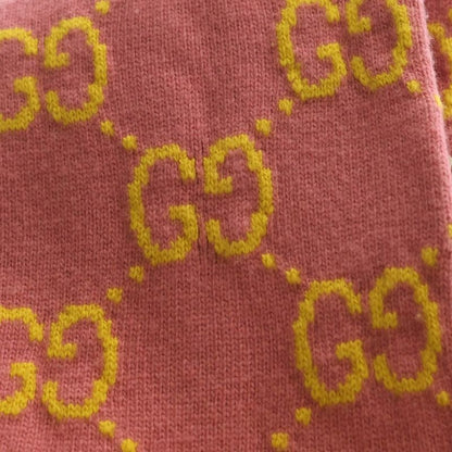 Gucci GG Wool Jacquard Scarf Logo Muffler Pink