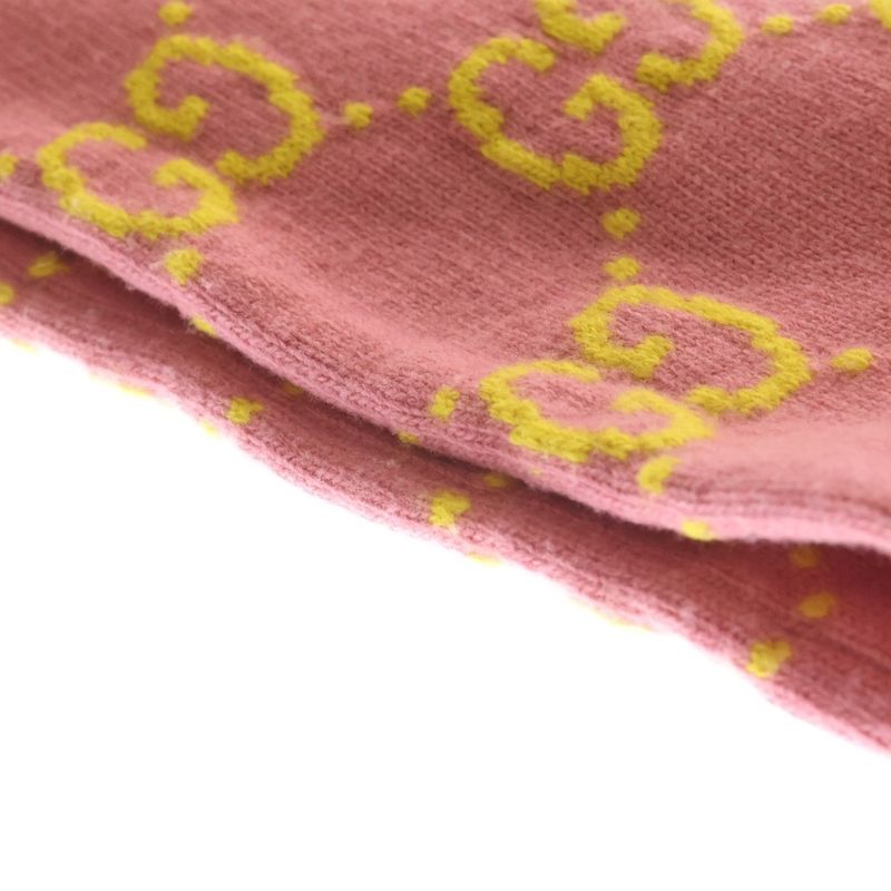 Gucci GG Wool Jacquard Scarf Logo Muffler Pink