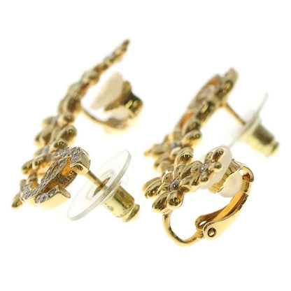 Chanel Rhinestone Coco Mark Flower Motif Earrings Gold
