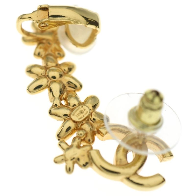 Chanel Rhinestone Coco Mark Flower Motif Earrings Gold