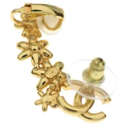 Chanel Rhinestone Coco Mark Flower Motif Earrings Gold