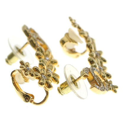 Chanel Rhinestone Coco Mark Flower Motif Earrings Gold