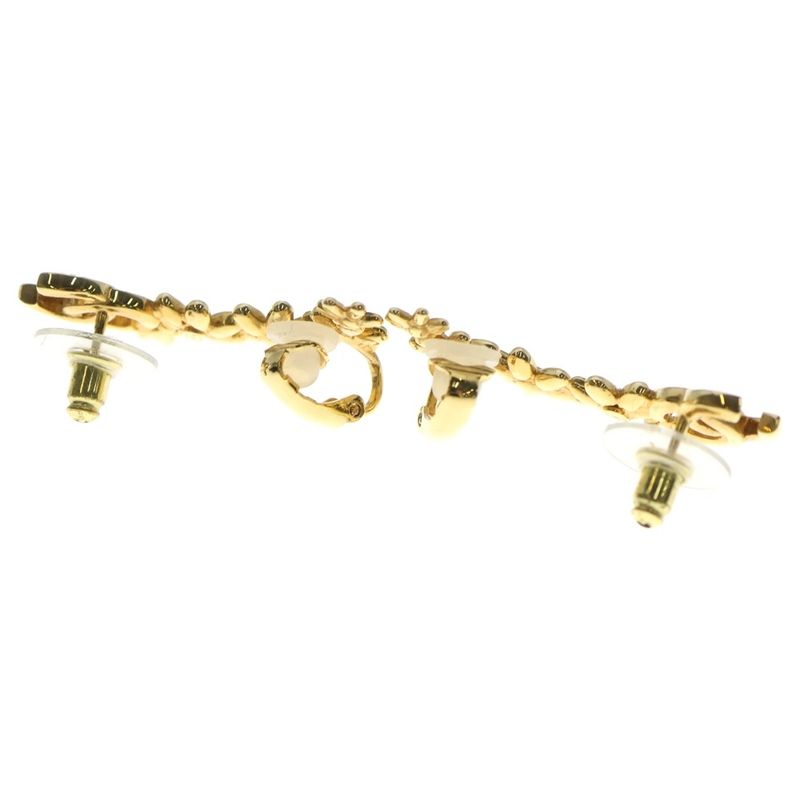 Chanel Rhinestone Coco Mark Flower Motif Earrings Gold
